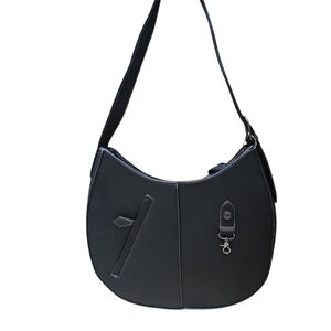 MAX STUDIO Woman Pebble Grain Commuter Travel Hobo Black Shoulder Bag